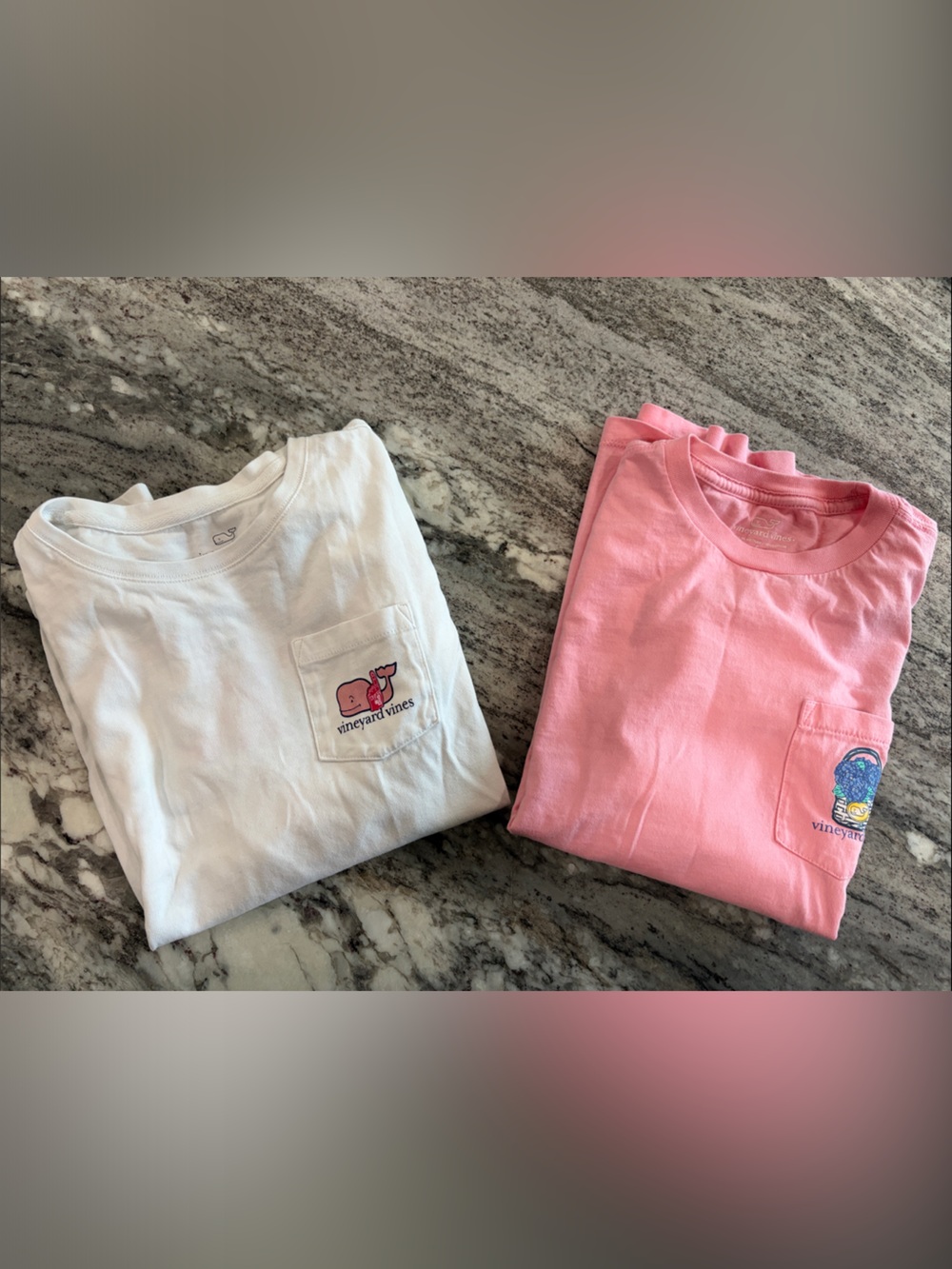 Vineyard Vinese White & Pink Pocket long sleeve tee